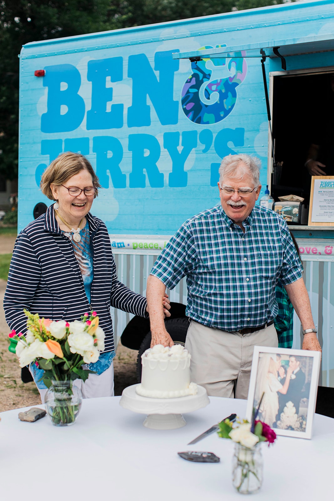 Couple celebrating at the Ben & Jerry's ice cream truck